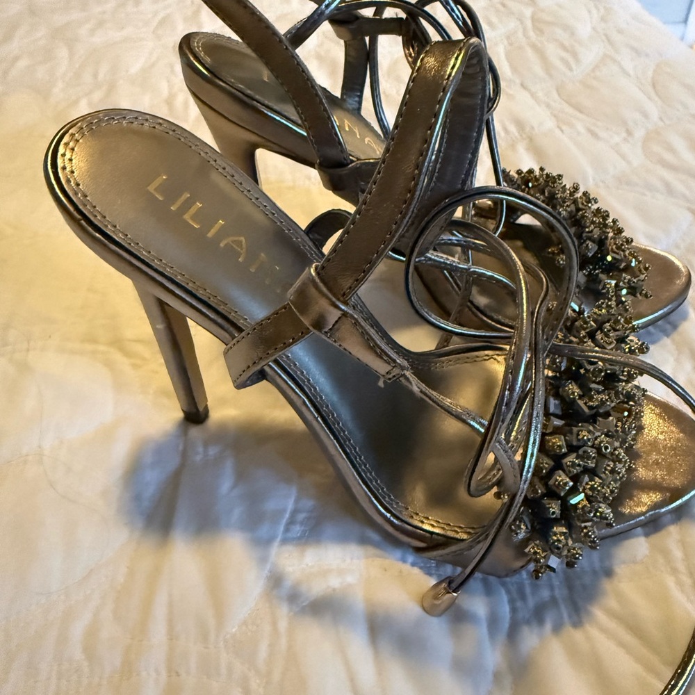 Liliana Silver Embellished Strappy Heels - Picture 6 of 12